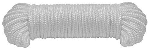 9mm(3/8 inch) Nylon Braided Rope,50feet Paracord Solid Multi-Purpose Utility Rope, White Soft Single Pack Nylon Ropes,Polypropylene String for Indoor Outdoor Use,Backpacks,Construction,White