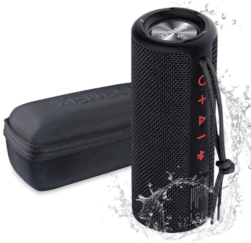 Portable Outdoor Wireless Bluetooth Speaker Waterproof With FM radio Micro SD card Slot AUX TWS for Shower - Hard Travel Case Included