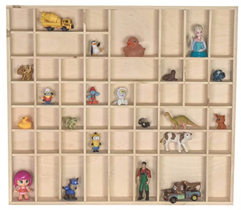 LAUBLUST Großer Setzkasten aus Holz für Sammelgegenstände - Holzregal mit 28 oder 51 Fächern für Sammelstücke - Schaukasten aus Massivholz - Natu - FSC® (52 x 46 x 5 cm | XL)