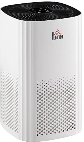HOMCOM Purificateur d'air HEPA, Ioniseur, CADR 225m³/h mode veille silencieux, minuterie, 4 vitesses, 25W blanc