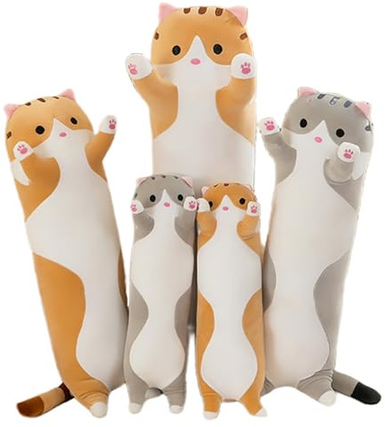 Bobomon Long Chat Peluche Oreiller Kawaii de Chat en Peluche Coussin Doux Mignon Poupée Jouet de Chaton Cadeau pour Enfants (Jaune, 70cm)