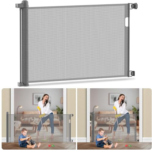 Kidsgigglz Cancelletto di Sicurezza Retrattile per Bambini, 180cmCancelletto Estensibile per Scale Cancelletto per Cani Cancello Barriera Sicurezza Griglia Espandibile per Porte Interni Esterni Grigio