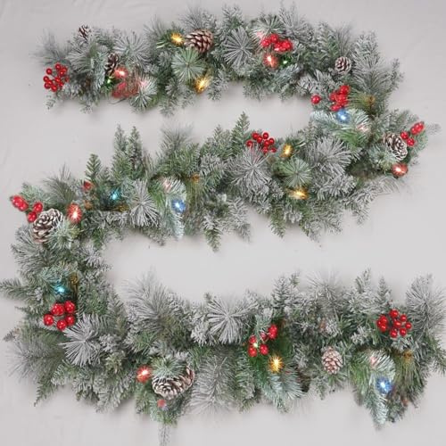 Kaimirui Christmas Decoration Garland, 1.8M Artificial Garlands with Lights for Home Stairs Fireplaces Walls, Snow White, PVC & PE Material, Curved Shape