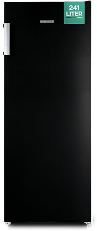 Heinrich´s freistehender Kühlschrank 241L, Vollraumkühlschrank, LED-Beleuchtung, Standkühlschrank mit 5 Glasablagen + 1Gemüsefach +4 Türablagen, Türanschlag wechselbar, leise 39dB, Schwarz