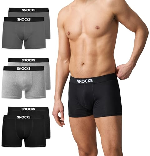 Snocks Boxershorts Herren aus Bio-Baumwolle (6er Pack) - Atmungsaktiv und Ideal für Sport und Alltag - Kein juckendes Etikett - Unterhosen Herren - Gr.XL, Farbe Mix (Schwarz/Hell Grau/Grau)