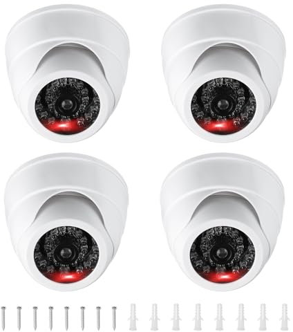 PATIKIL Fake Security Camera, 4Pcs Dummy Dome Cameras with Flashing Red LED Light/Screw/Cover for Indoor & Outdoor Home Business, White