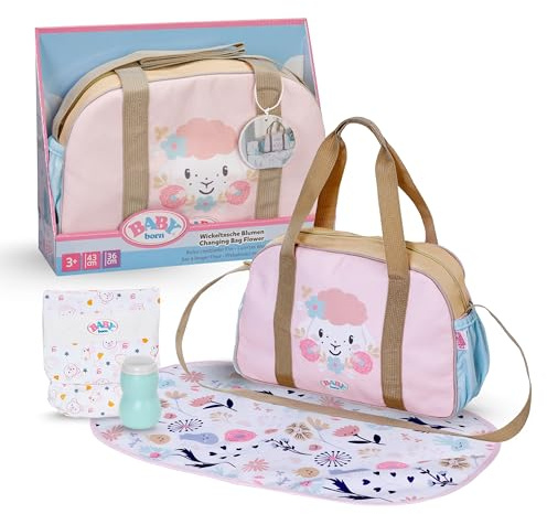 BABY Born Wickeltasche - Puppenwickeltasche mit Blumen-Design - Inkl. Wickelunterlage, Windel & Puderdose - Hochwertiges Puppenzubehör - Für Puppen der Größe 36 cm & 43 cm