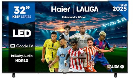 Haier Direct LED Full HD H32K85FFX - 32, Smart TV, Google TV, Dolby Audio, HDR 10, Smart Remote Control, Google Assistant, Procesador Quad Core, Bluetooth 5.1, DBX TV, HDMI 2.1 x 4, Sin Marcos, 2025