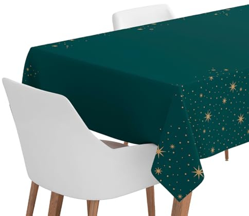 OH YEAH - Rollo Mantel de Papel Navideño Verde Estrellas - 120 x 500 cm - Mantel Desechable - Ideal para Reuniones, Cenas y Celebraciones - para Vestir la Mesa de Navidad - FÁCIL DE Cortar
