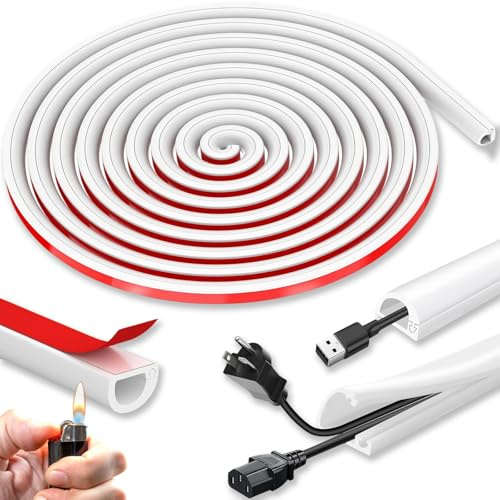5M Cable Trunking Self Adhesive, White Flexible PVC Wire Cover for Electric Cables, Easy Snap Design for Home Office and Garage Cable Hider