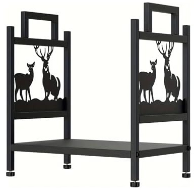 D·Philok Firewood Rack, Black Metal Indoor Outdoor Log Holder, Decorative Wood Storage Stand for Fireplace, 17.3 x 12 x 17 Inch