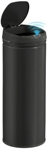 HOMCOM Poubelle de Cuisine Automatique 50L en Acier Inoxydable, Couvercle à Fermeture en Douceur, Poubelle à Capteur de Mouvement sans Contact, Résistant aux Empreintes Digitales, Noir