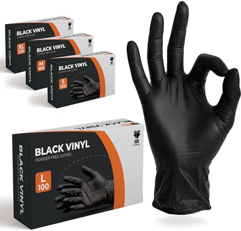 The Real Touch Disposable Gloves, 100 Count, Latex-Free, Powder-Free, Food Grade, Comfortable Fit, Multi-Purpose Black Vinyl Gloves for Food Handling, Cleaning & Beauty (100, L)