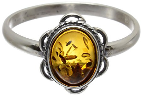 HolidayGiftShops Sterling Silver and Baltic Amber Adult Ring Brittany- Size 7.5