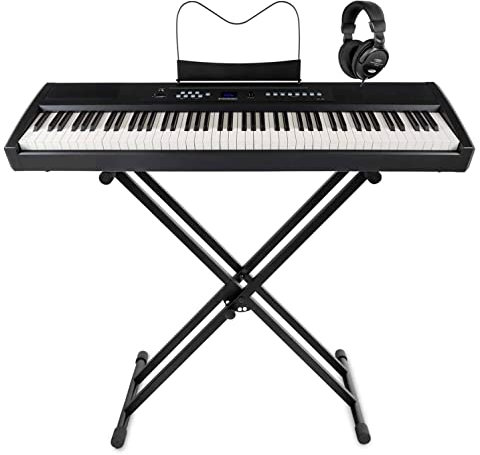 McGrey SP-100 Piano Stage Set (portables E-Piano mit 88 Tasten, Hammermechanik, Kopfhöreranschluss, Aufnahmefunktion im Set mit X-Keyboardständer & Komfort-Kopfhörer) schwarz