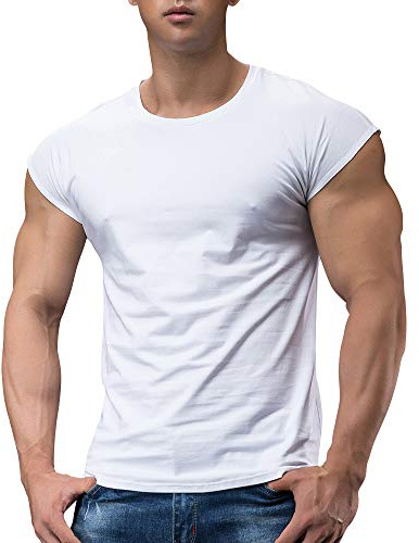 Hommes Athlétique T-Shirts Tees Court Manche Musculation Faire des Exercices Entraînement Aptitude Hauts Équipage Cou Coton