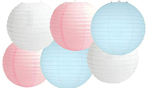 Paper Lanterns Mix Color Packs of 6 Round Paper Lanterns Lampshade (Baby Pink Blue Shade, 10 (25 Cm))