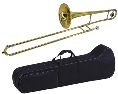 summina Alto Trombone Brass Gold Lacquer Bb Tone B flat Wind Instrument with Cupronickel Mouthpiece Cleaning Stick Case