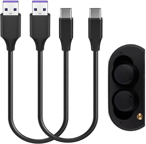 Geekria Cable de carga USB compatible con auriculares Marshall Major V, Minor ANC, Mode II, Minor IV TWS, cable de carga de repuesto USB a USB-C (30 cm, 2 unidades)