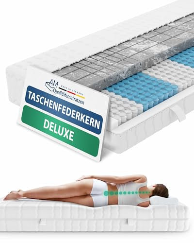 AM Qualitätsmatratzen 3D Deluxe 7-Zonen Taschenfederkernmatratze 200x200 H3 - Orthopädische Matratze 24 cm hoch - Tonnentaschenfederkernmatratze 200 x 200 - Made in Germany