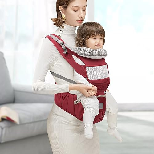 6-in-1 Babytrage für Neugeborene ab Geburt, Ergonomische Babytrage, Hüftsitz Baby, Atmungsaktive und Weicher, für Babys und Kinder von | Rot |