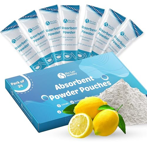 Ultra Absorbent Powder Pouches | Swift Absorption for Urinal Bottles, Bedpans, Commode Buckets and Sharps Containers, Vomit Bowls & Spill Clean Up | Lemon Scented 24pcs