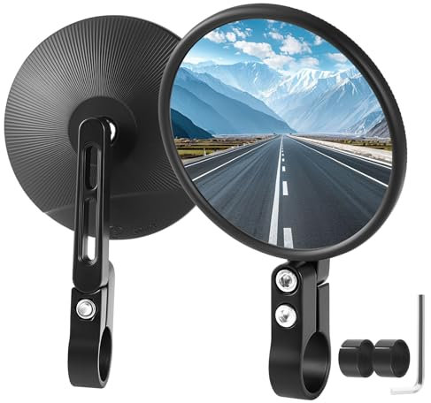 CNC Motorrad Lenkerendenspiegel, 2 Runde Motorrad Spiegel, E24 Geprüft, 360° Drehbar 4 Zoll Motorradspiegel für Motorräder, Motorroller Geländewagen, ATV mit Lenkerdurchmessern von 22 mm und 25,4 mm