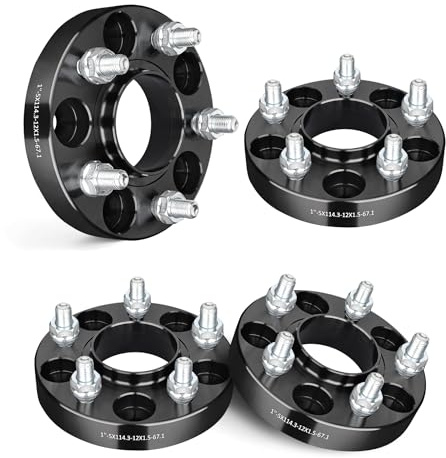 EVIL ENERGY 5x4.5 Wheel Spacers 1 inch Compatible with Hyundai, Kia, Mazda, Dodge, Ford, Jeep, Mitsubishi, 5x114.3 mm Hubcentric with Lip 5 Lugs 67.1 mm Hub Bore M12x1.5 Studs Wheel Spacer Black