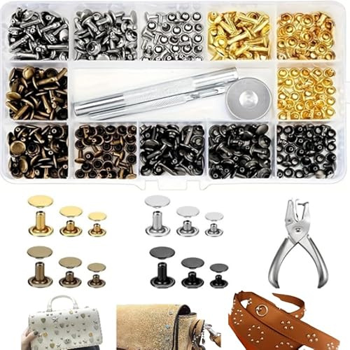 Yiarsky Set di 180 rivet in pelle, con rivetti in metallo, con rivet Pliers Hollow Rivets 12 mm, 8 mm, 6 mm, per accessori con 3 strumenti per fai da te, borse, scarpe, cinture, cappelli, ecc. 4