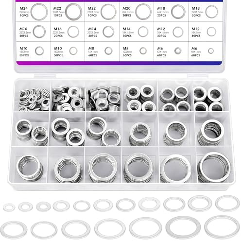 Zuuyye - Set da 600 Guarnizioni a Baga in Alluminio, 18 Misure, Guarnizioni per Spine di Scarico Olio, Assortimento Guarnizioni e Rondelle M6-M24 per Riparazioni Idrauliche, Motore, Auto