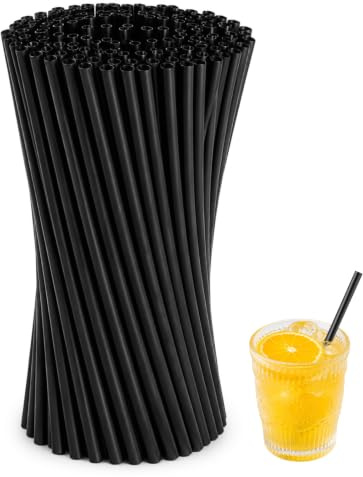 Pajitas Reutilizables de Plástico Negro - 100 Unidades de 26 x 0,6 cm, Resistentes y Estables para Cócteles, Café, Zumo, Leche, Hogar, Bares, Restaurantes y Fiestas