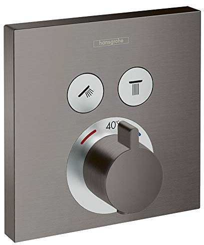 hansgrohe ShowerSelect Set de finition pour mitigeur thermostatique encastré avec 2 fonctions, noir chromé brossé, 15763340