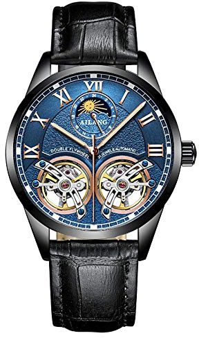 AILANG Montre mécanique automatique pour homme - Style décontracté - Double tourbillon - Étanche - Résistant aux rayures - Bracelet en cuir AL-8820