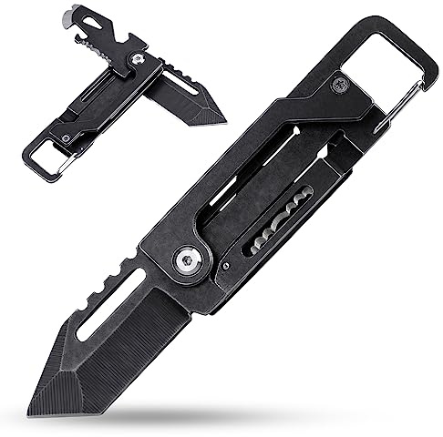 edcfans Keychain Knife, Carabiner Multitool, Tanto Pocket Knife with Key Clip, Box Cutter, Can/Bottle Opener, Screwdriver Wrench, Pry Tools, EDC Hiking Camping Gear, Gifts for Men Women Everyday Carry