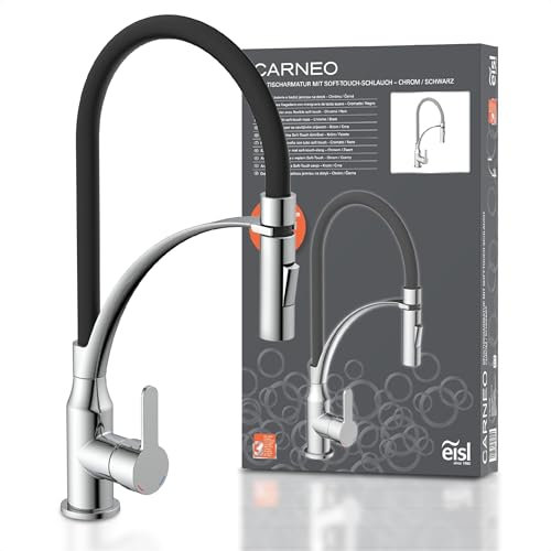 EISL NI183CARCRB CARNEO Wasserhahn Küche mit ausziehbarer Brause, Wasserhahn Küche flexibel, schwenkbare Küchenarmatur, Spültischarmatur, Chrom Schwarz