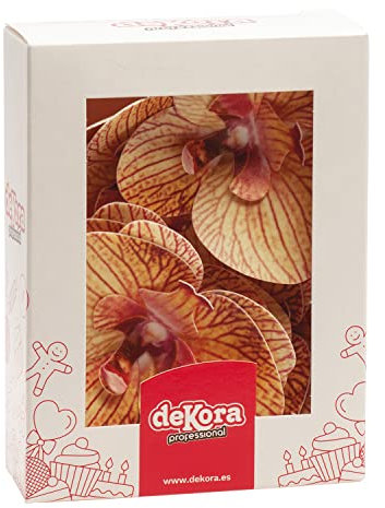 dekora – Fiori commestibili per torte – 10 orchidee in cialda arancioni 8.5 x 7.5 cm – Senza zucchero, glutine e lattosio – Decorazioni commestibili per Cupcake, Matrimonio, Compleanno, Battesimo