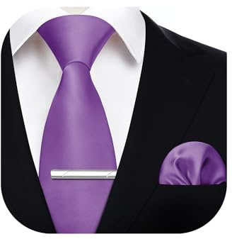 HISDERN Herrslips flerfärgad med näsduk och slipsnål elegant klassisk slips set för bröllop fest arbete examen, Lila, one size