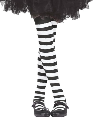 FIESTAS GUIRCA | Pantys Blancas con Rayas (7-12 Años) - Medias para Disfraz de Bruja Infantil - Accesorio de Halloween y Carnaval para Niñas - Ideal para Fiestas y Celebraciones - Blanco Negro