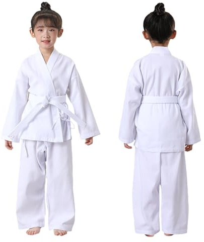 FIGHTSPIRIT Uniforme da karate per bambini e adulti, leggera, per studenti, karate gi, arti marziali, con cintura bianca, bianco, 5