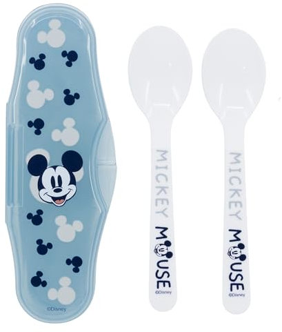 damaloo Geschirrset mit Besteck passend für Mickey Mouse Fans - 5-teiliges Kinder Geschirr Set mit Kinderbesteck - Frühstücksset - Essgeschirr Wiederverwendbar & BPA frei