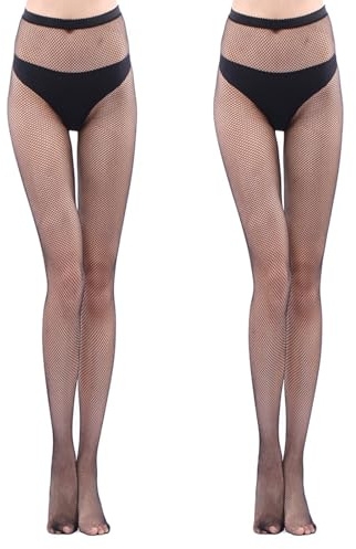 Cerioll Bas En Résille, Collant Résille Maille, Collant Résille Noir, Sexy Élastique Collants, 2 Paires Élastique Collants Taille Haute Filets, Femmes Noir Résille, Bas Collants Fishnets Tights