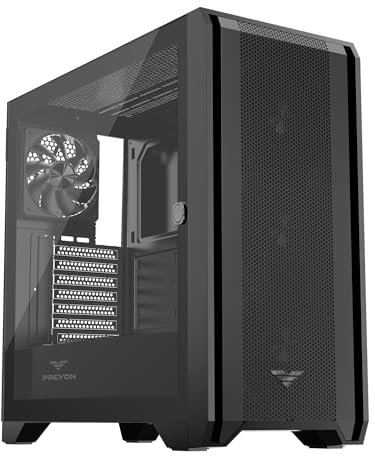 PREYON Nest Windy Caja PC Gaming – Torre ATX con 4 Ventiladores de 120 mm, Panel de Vidrio Templado, Frente de Malla, Filtros de Polvo, USB-C, Compatible con ATX/Micro-ATX/Mini-ITX