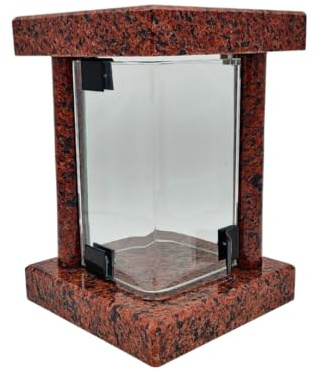 Lanterne funéraire cimetière résistante aux intempéries – Lampe funéraire en granit fabriquée à la main (6 kg), 23 x 16 x 16 cm, pour bougies jusqu'à Ø 8 cm et 16 cm. Noir, gris, rouge. Avec ou sans