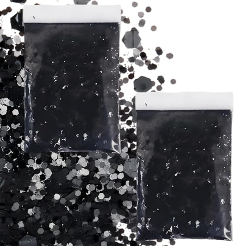 GIUSOBG Purpurina para manualidades, 100 g de cara brillante, 0,2 + 1 + 3 mm, polvo ultrafino para uñas, cara, maquillaje, tarjetas, manualidades, arte de uñas (negro puro)