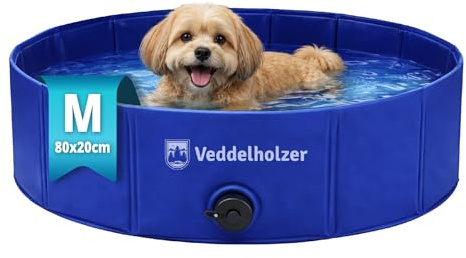 Veddelholzer Faltbarer Hundepool (M) 80 x 20 cm rutschfest – Robuster Hunde Swimmingpool platzsparend & stabil, ideal für Garten & Balkon, schneller Aufbau ohne Aufpumpen, für kleine & große Hunde