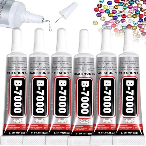 B7000 Bedazzling Glue, Clear Bedazzling Rhinestone Glue for Jewelry Making, 6PCS Multi-Function Craft Fabric Glues for Clothes, Cell Phones, Rubber, Wood, Leather - 15ml/0.5oz (6 Pack)