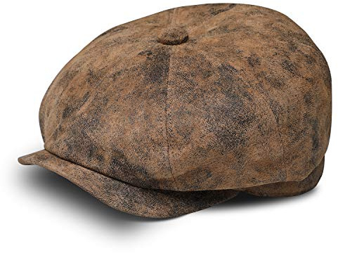 fiebig 8-Panel Pigskin Leather Cap for Men & Women | Flatcap with Lining | Bakerboy Cap for The Whole Year | Balloon Cap with Visor (59-L, Brown)