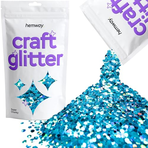 Hemway Craft Glitter Ocean Blue Holographic 100g Super Chunky Glitter | for Crafts, Resin, Cosmetic, Nail, Face, Body, Festival, Tumblers, Art, Candle, Crafting