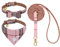 EXPAWLORER Dog Collar and Lead Set - Classic Plaid Dog Collar With Bow Tie and Pawprint Bandana, Adjustable for Puppy Small Dogs and Cats, Pink Small