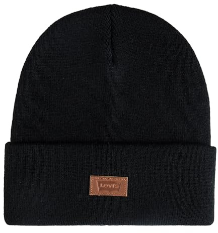 Levi's all- Season Hero Beanie Soft Knit Cuffed Winter Hat, Warm & Comfortable Everyday Style Berretto, Etichetta Nera, Taglia Unica Unisex-Adulto